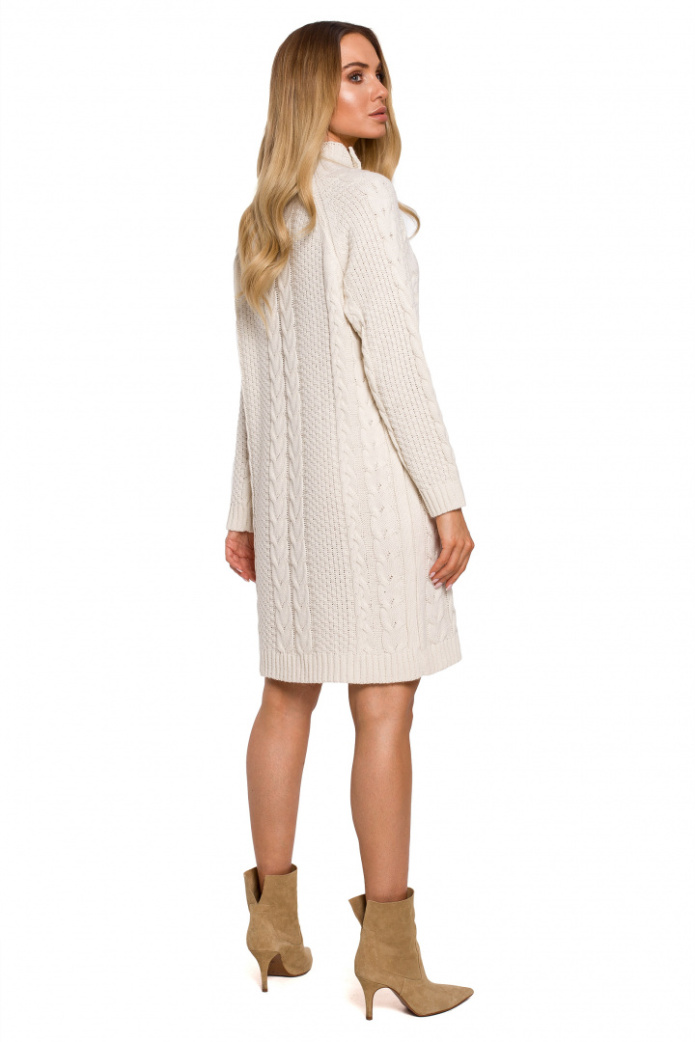 Sukienka Midi - Swetrowa Z Półgolfem Długi Rękaw - beżowa
